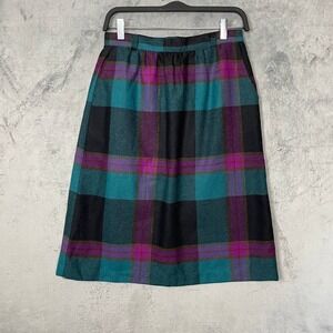 Vintage 80s Dark Academia Wool Plaid Midi Skirt Small Grunge Preppy School